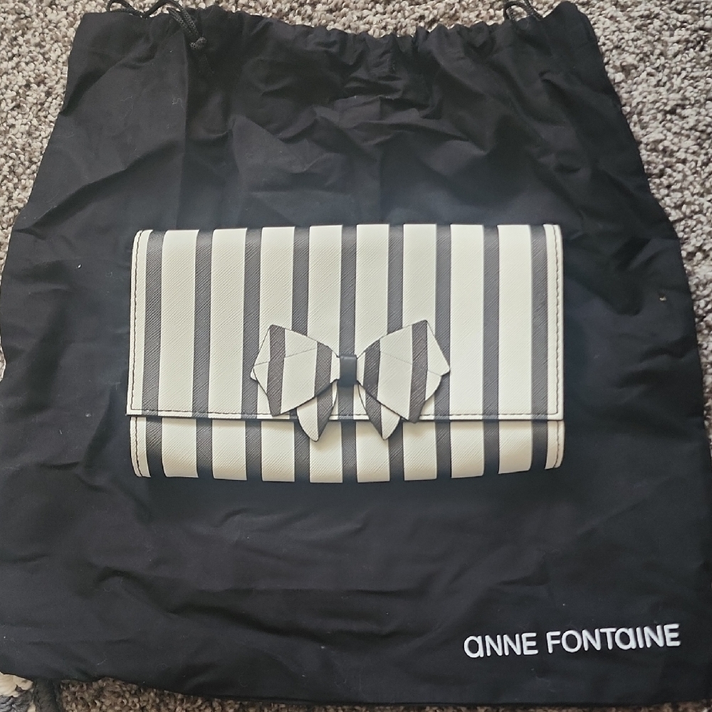 Anne Fontaine Black and White Striped Clutch with Bow
